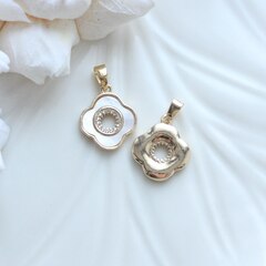 УЦЕНКА!!! Подвеска с перламутром и фианитами, Клевер, 15*13 мм, позолота, У034