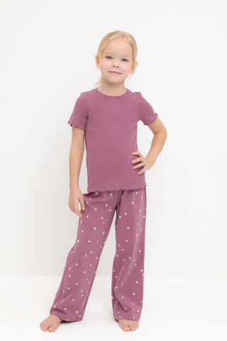 пижама  для девочки  К 1636-1/темная орхидея,поле с ромашками