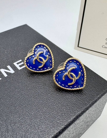 Серьги-пусеты CHANEL в форме сердца (синии)