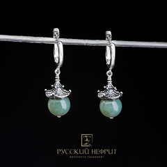 Серёжки с нефритом морская волна "Доугун".