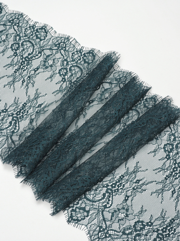 Кружево шантильи изумруд НОВЫЙ ОТКРАС неэластичное ширина 22 см купон 2.9 м