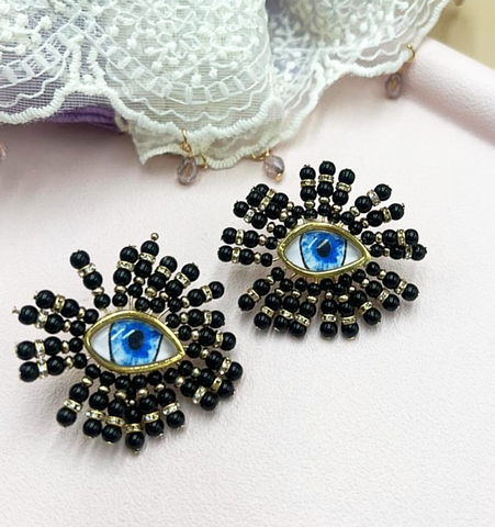 Серьги style SCHIAPARELLI глаза с черными кристаллами