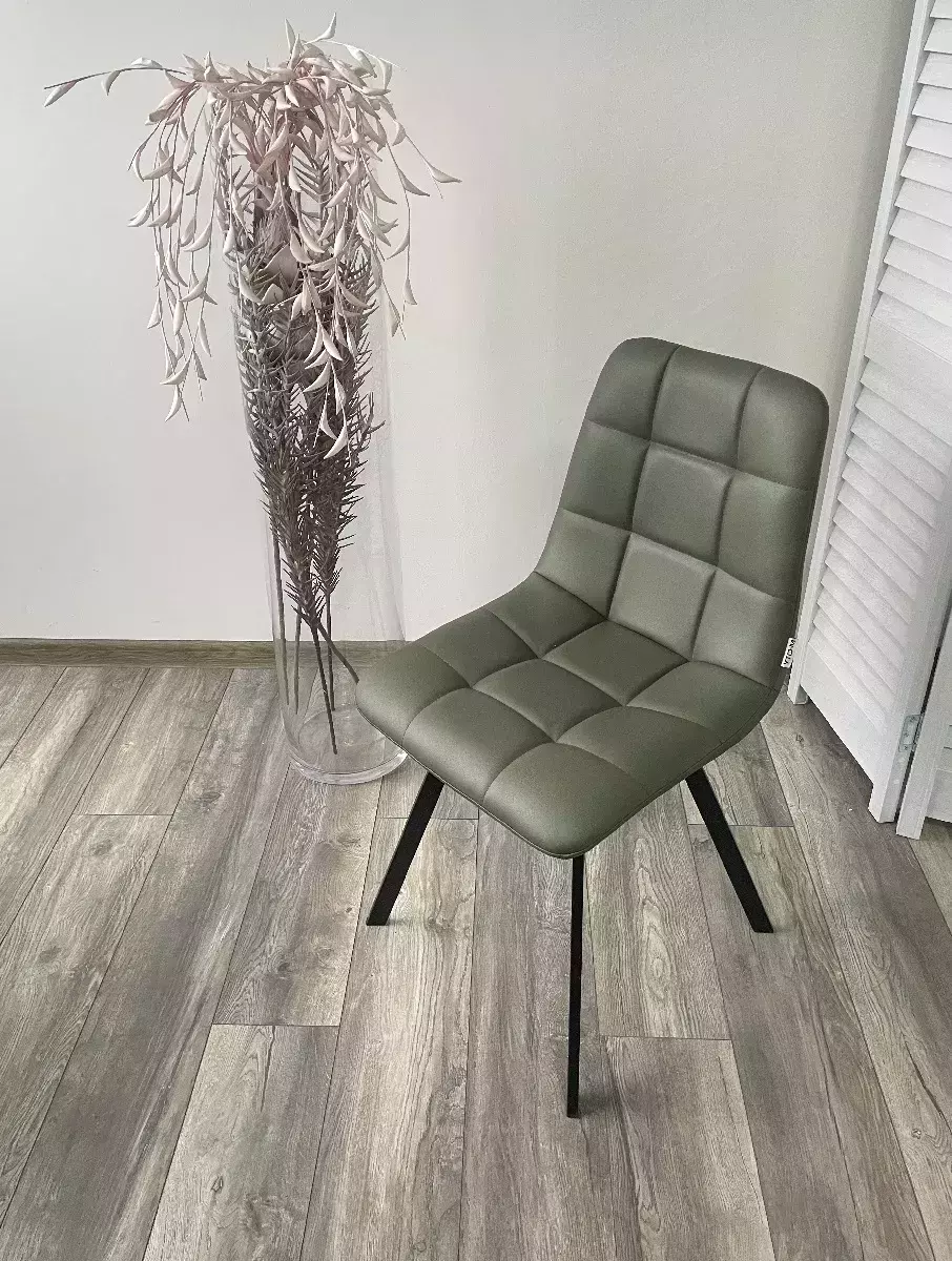 Стул CHILLI SQUARE HK017-22 серо-эвкалиптовый, PU/ черный каркас М-City