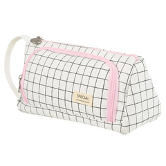 Пенал-косметичка Basir без наполнения, 20*10*9 см, серия "В клетку", 2 отделения на молнии, белый цвет