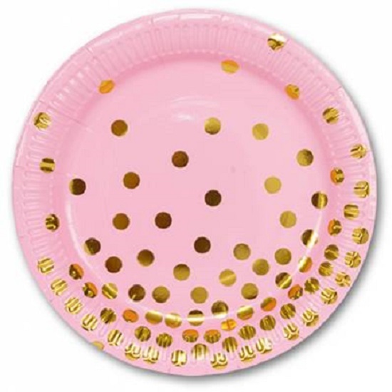 Тарелки Горошек золотой на розовом, 17 см, 6 шт.