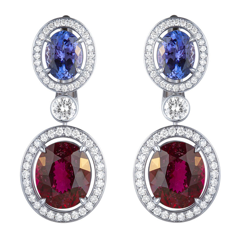 Серьги с Танзанитами, Турмалинами и Бриллиантами, Е0022-4/1