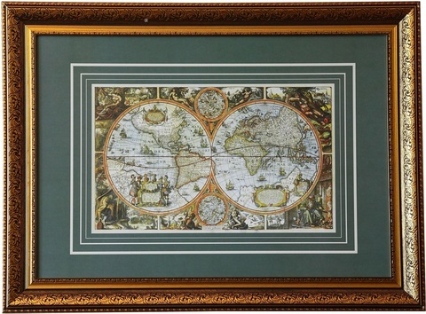Большая карта мира в багете, размер 114 Х 84 см