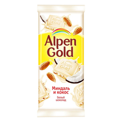 Шоколад  Alpen Gold белый с миндалём и кокосовой стружкой, 85г