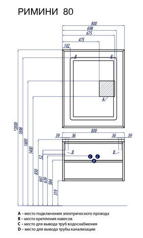 Мебель для ванной Акватон Римини 80 черная глянцевая схема
