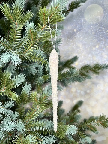 Елочная игрушка Сосулька перламутровая 22см ChristmasDeLuxe с глиттером и стеклярусом