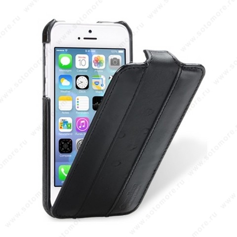 Чехол-флип Melkco для iPhone 5sE/ 5s/ 5C/ 5 Leather Case Jacka Limited Edition (Vintage Black/ Ostrich Pattern - Bitumen Black)
