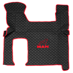 Ковры MAN TGX с 2-мя ящиками (механика), (экокожа, черный, красный кант, красная вышивка)