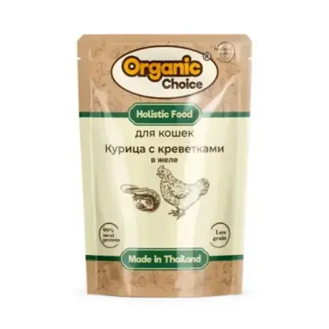 Organic Low Grain пауч для кошек курица с креветками в желе 70 гр