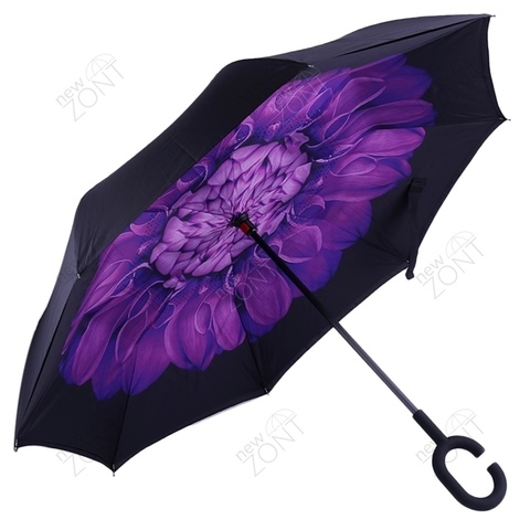 Зонт антизонт фиолетовый цветок механический