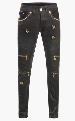 Джинсы HEXAGRAM BLACK WAXED BIKER JEANS GOLD SPIKES The Saints Sinphony