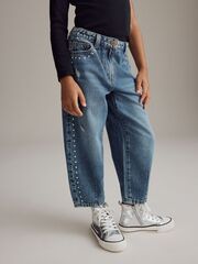 Джинсы с заклепками для девочки Next B02-937, Синий