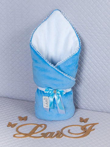 Велюровый конверт одеяло на выписку зимний Чудо (голубой)