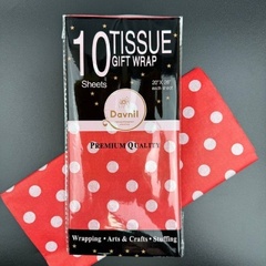 Бумага тишью 50*66 см 10 шт с белым горохом красная