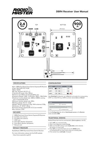 Приёмник Radiomaster DBR4 Dual Band Xross Gemini ELRS 2.4 ГГц и 900 МГц