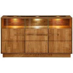 Комод Паво из дуба с подсветкой 140х80х42, 3 двери со стеклом, цвет натуральный