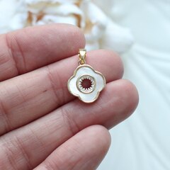 УЦЕНКА!!! Подвеска с перламутром и фианитами, Клевер, 15*13 мм, позолота, У034