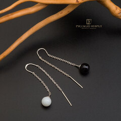 Серьги-протяжки Luna Инь Ян. Серебро, нефрит