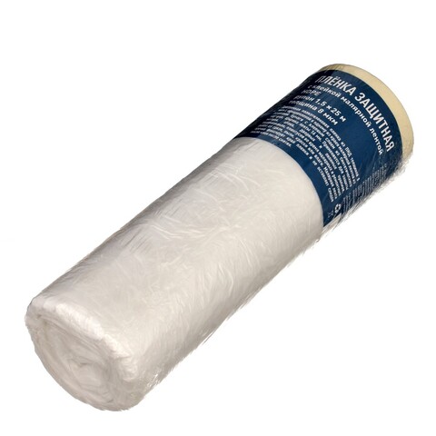 09-0-015 Пленка защитная с клейкой малярной лентой, прозрачная, HDPE, рулон 1,5х25м, толщина 8мкм РемоКолор