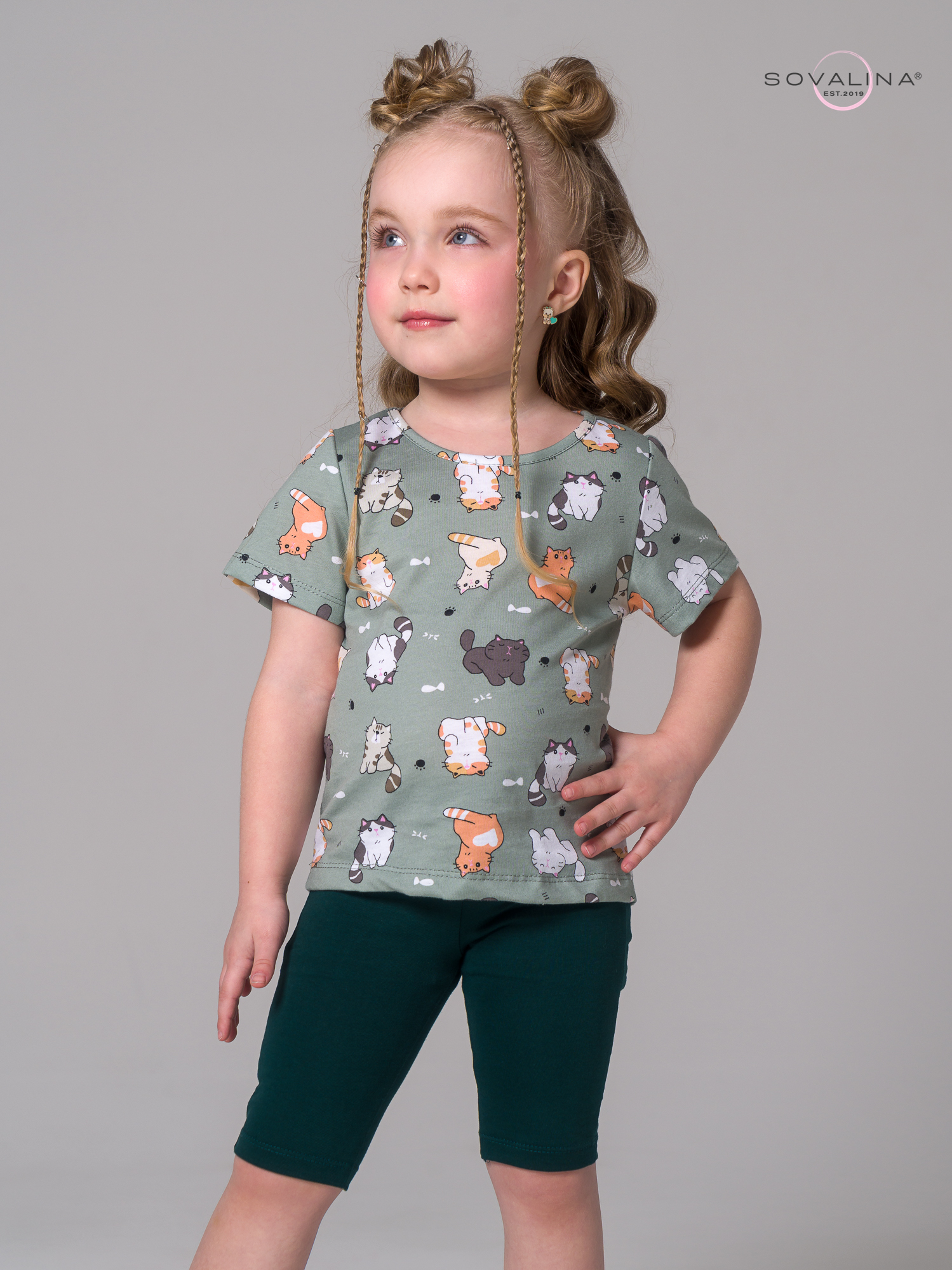 Костюм Актив котята хаки-изумруд