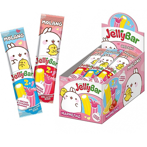 MOLANG JELLYBAR Кислые мармеладные палочки с джемом и пудрой 1кор*24бл*24шт, 16г.