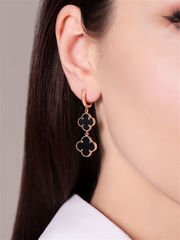 Серьги TRENDY GOLD из желтого золота 585 пробы с подвесками клевер -2 мотива в стиле VCA