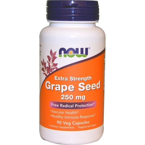 Now Foods, Виноградная косточка, с повышенной силой действия, 250 мг, 90 растительных капсул