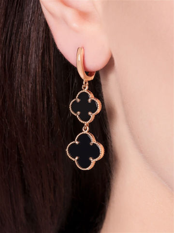 Серьги TRENDY GOLD из желтого золота 585 пробы с подвесками клевер -2 мотива в стиле VCA