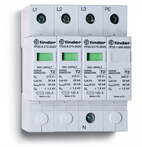 Устройство защиты от импульсных перенапряжений УЗИП тип 2 (3 варистора + 1 искровый разрядник); модульный,  без доп.контакта; степень защиты IP20