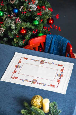 Салфетки подстановочные 2шт 50х35см Mix&Match Home Новогодние игрушки белые