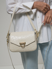 Сумка кожаная через плечо бежевая стоун