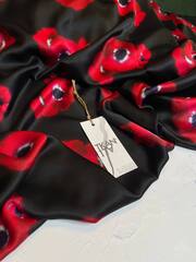 Плательно-блузочная вискоза с шелком и эластаном (ACHILLE PINTO, 52%вискоза/38%шелк/10%эластан, Угольный черный фон/красные крупные цветы, 133, 71 гр/м2)