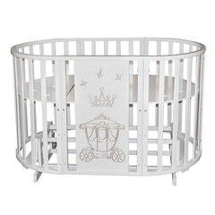 Детская кроватка Severyanka CROWN белый (6в1, овальная, круглая, маятник, колесо)
