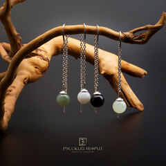 Серьги-протяжки Luna Инь Ян. Серебро, нефрит