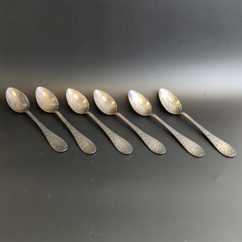 Набор из 6 десертных ложек Пламя - мельхиор - МНЦ - Кольугино - СССР