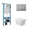 Aqueduto AQDS102 AQD комплект: TECNICA Novo Система инсталляции для подвесного унитаза, QUADRADO Панель смыва, хром, MACIO Унитаз подвесной 520*370 безободковый, сиденье с микролифтом, белый глянцевый