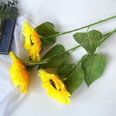 Подсолнух искусственный, большой цветок 15 см, длина 69 см, 3 ветки.