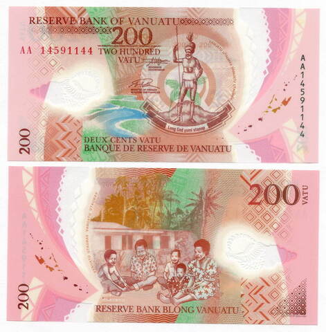 Банкнота Вануату 200 вату 2014 год AA 14591144. UNC (пластик)
