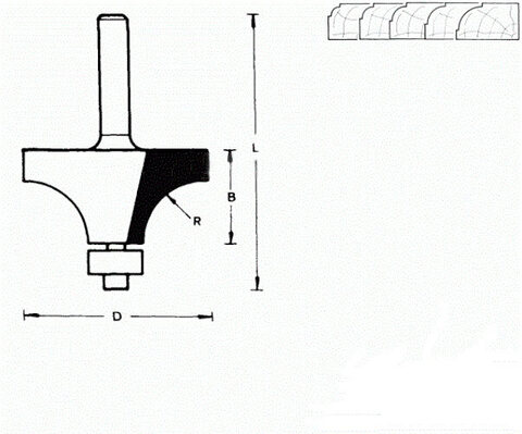 711766 Фреза (D): 22,2 mm (B): 12,7 mm (L): 49 mm (R): 4,8 mm (754021) Хвостовик 6 mm