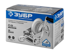 ЗУБР 0.9 т, 8 м, ручная барабанная тяговая тросовая лебедка, Профессионал (43113-0.9)