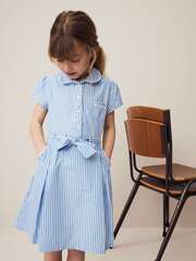 Платье школьное с воротником и поясом для девочки Next Q77-069, Голубой, Белый