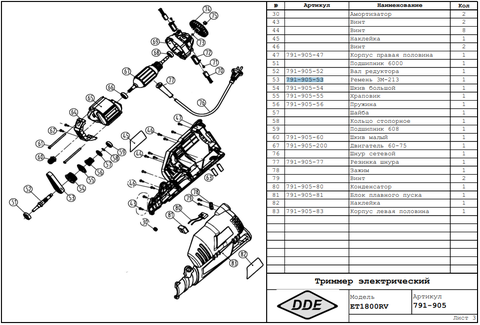 Ремень двигателя DDE ET1800RV  3M-213-15