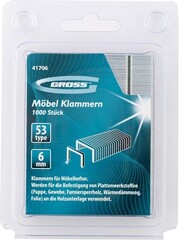 41706 Скобы, 6 мм, для мебельного степлера, усиленные, тип 53, 1000 шт.  Gross