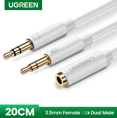 Кабель UGREEN 3.5mm Female to 2 Male Audio Cable ABS Case, 20 см, белый AV140