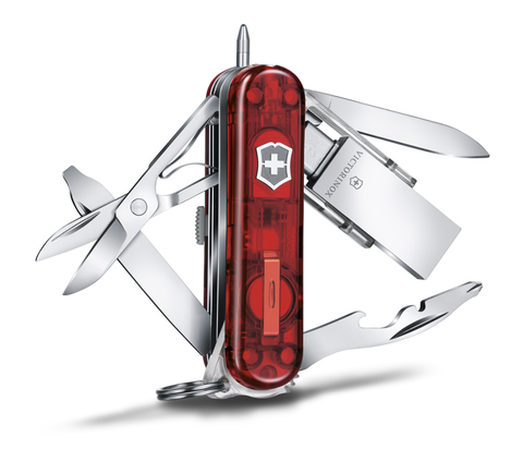 Нож-брелок Victorinox Midnight Manager@work, USB 16 Гб, 58 мм, 10 функций, красный полупрозрачный