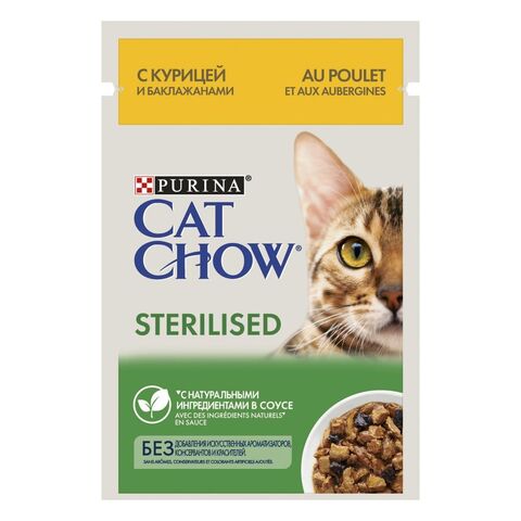 Purina Cat Chow пауч для стерилизованных кошек курица/баклажан 85г